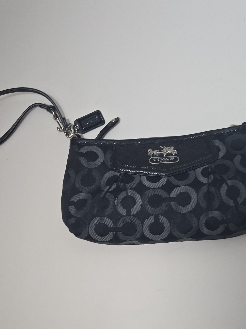 Coach Black Signature Wristlet with Silver Hardware